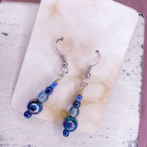 4202u. Periwinkle Art Glass Blue Beaded Earrings